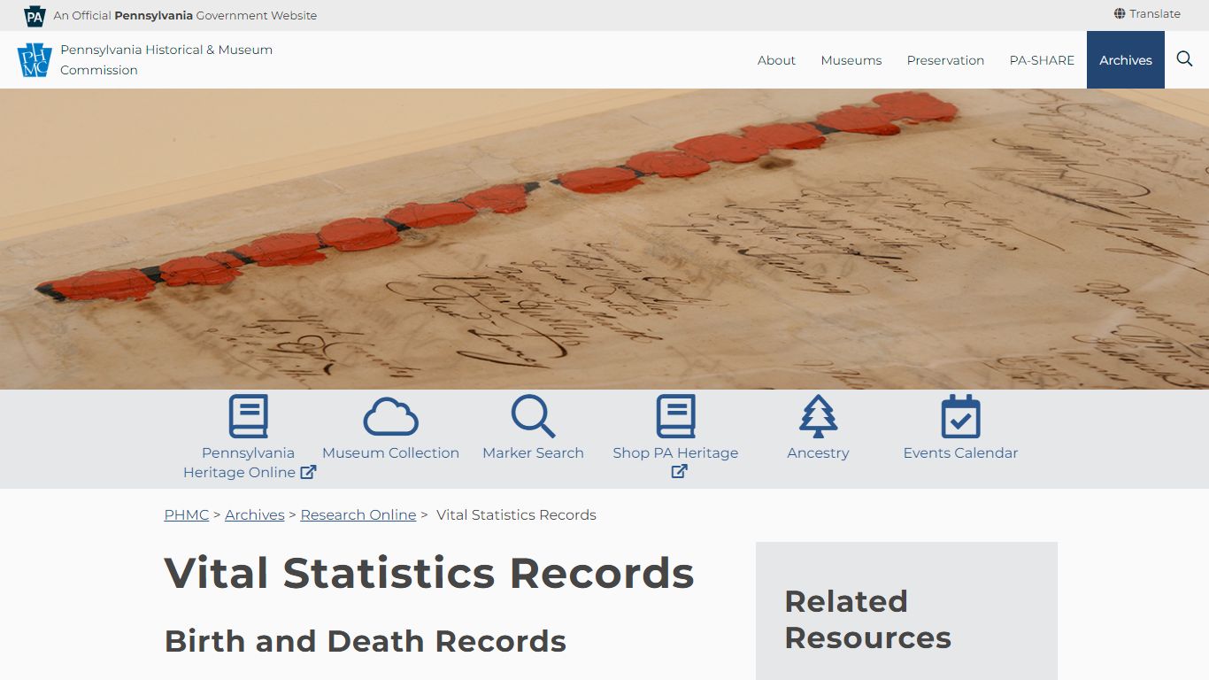 Vital Statistics Records - Pennsylvania Historical & Museum Commission